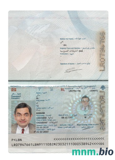 Paszport libański 2018-obecnie, szablon w formacie PSD